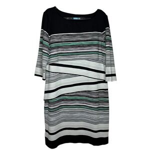J.McLaughlin Womens XL Striped Tiered Sheath Dress Black Green Catalina Cloth